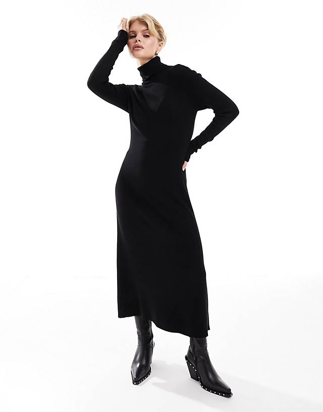 Vila - high neck ribbed jumper dress with full skirt in black