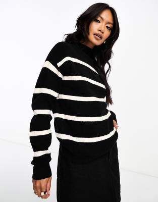 high neck super soft sweater in black mono stripe