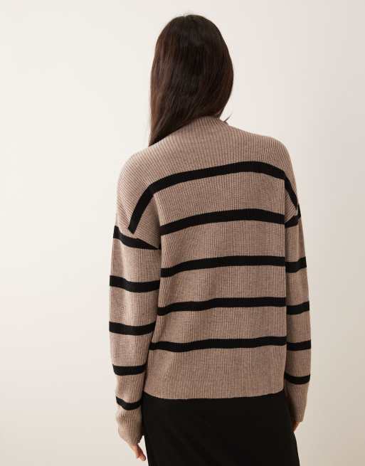 Vila high neck super soft sweater in brown stripes, 4 of 4