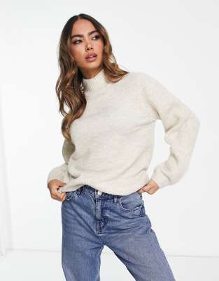 Vila high neck sweater in cream - part of a set-White