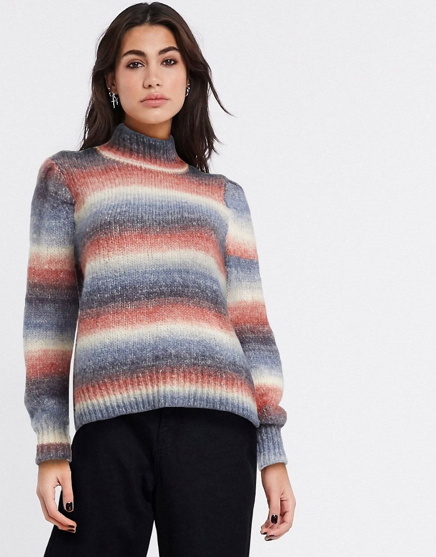 Vila high neck sweater in stripe-Multi