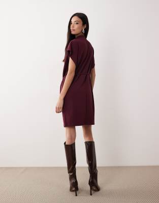 Vila High Neck Tie Waist Mini Dress In Red