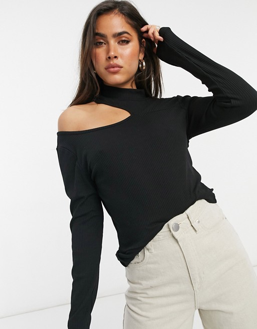 Vila high neck top with cut out detail in black