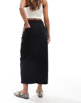 VILA HIGH RISE DENIM FRONT SPLIT MIDI SKIRT 