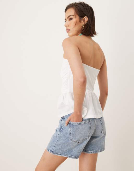 VILA high waist boyfriend fit destroyed denim shorts in light blue denim, 3 of 5