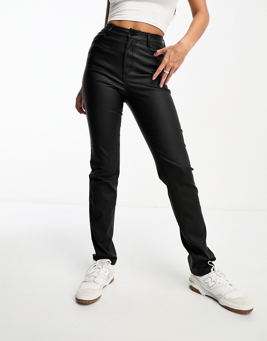Vila high waist coated trousers in black