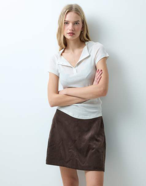 Vila high waist cord mini skirt in chocolate brown - view 1
