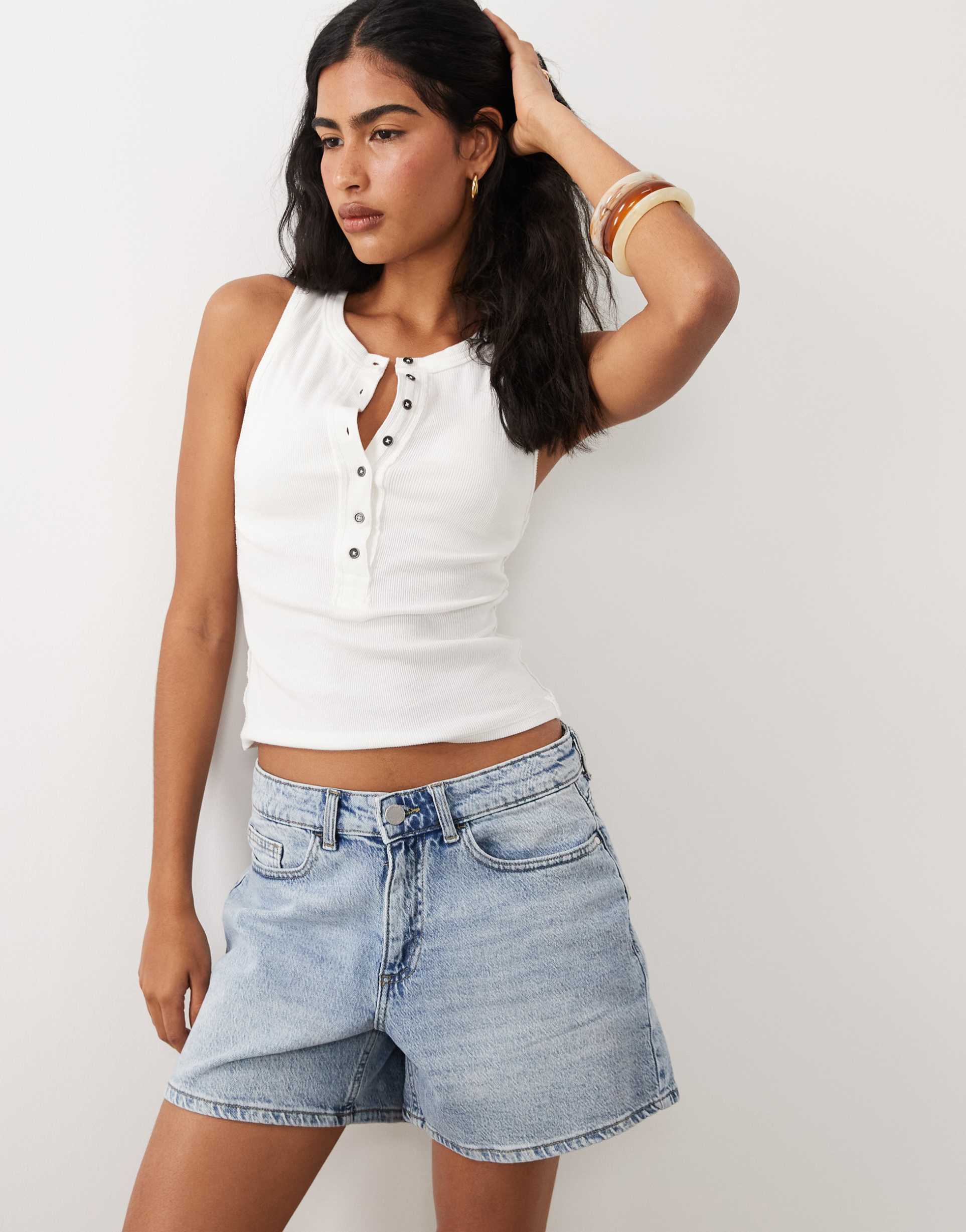 vila high waist denim shorts in light blue