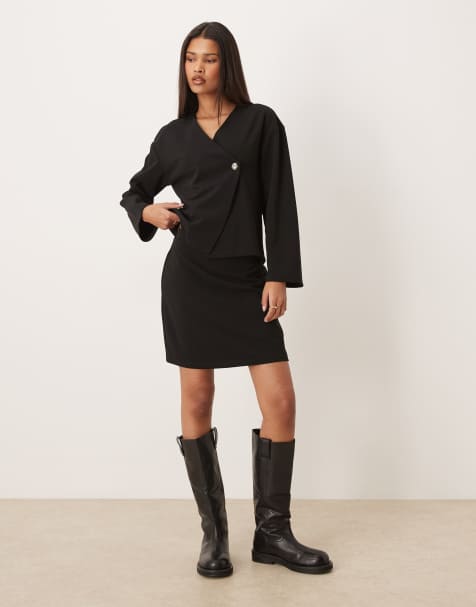 VILA high waist knitted mini skirt in black (part of a set) - view 1