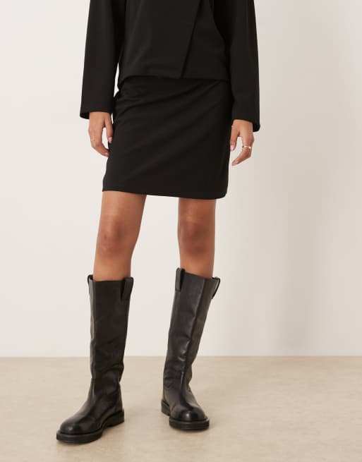VILA high waist knitted mini skirt in black (part of a set), 2 of 5