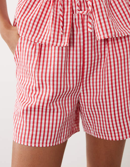 Vila high waist shorts co-ord in red and white gingham print, 2 of 5