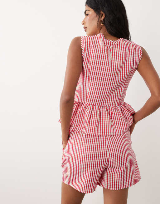 VILA high waist shorts in red and white gingham print - part of a set, 5 of 5