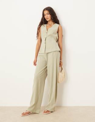Vila High Waist Tailored Pants In Green