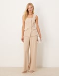 [Vila] Vila high waist tailored pants in stone (part of a set)-Neutral M Humus