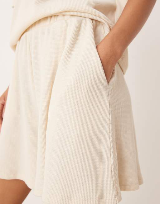 Vila high waist waffle knit shorts in birch cream - part of a set