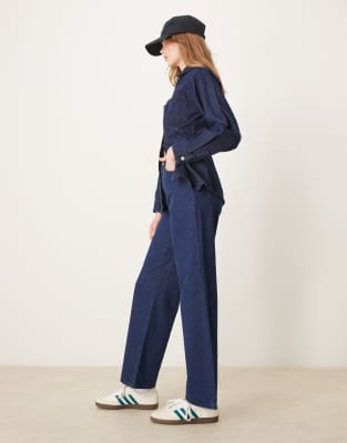 Vila High Waist Wide Leg Jean In Blue