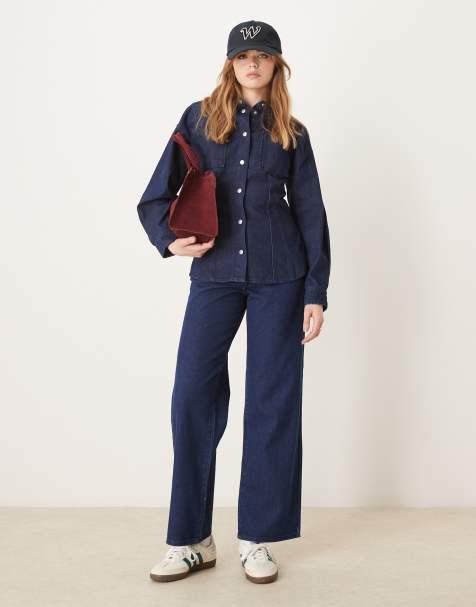 VILA high waist wide leg jeans in dark blue denim (part of a set) - view 1