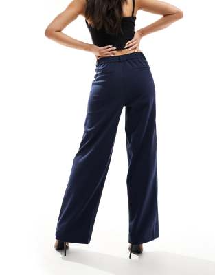 Vila High Waist Wide Leg Pants In Navy