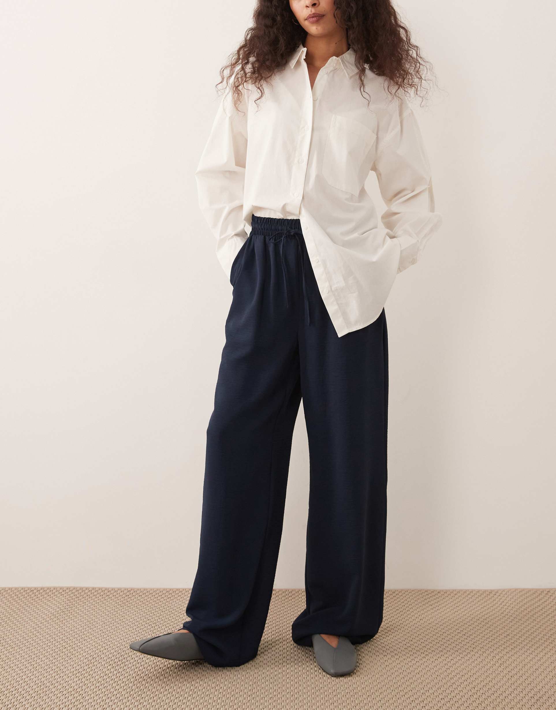 vila high waist wide leg pants in navy