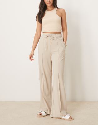 high waist wide leg seam front pants in beige-Neutral