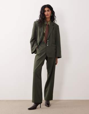 Vila High Waist Wide Leg Tailored Pants In Green