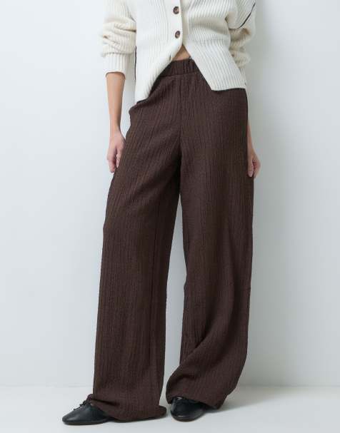 Vila high waist wide leg textured pants in chocolate brown - view 1