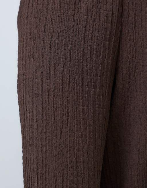 Vila high waist wide leg textured trousers in chocolate brown, 5 of 5