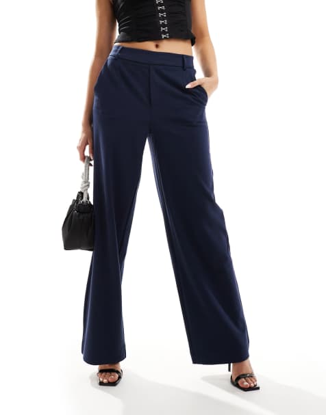 Vila high waist wide leg trouser in navy - view 1