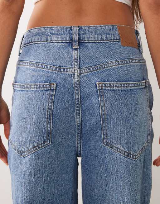 Vila high waist wide leg turnup hem jeans in medium blue, 2 of 5
