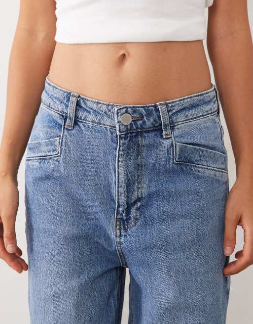Vila high waist wide leg turnup hem jeans in medium blue, 5 of 5