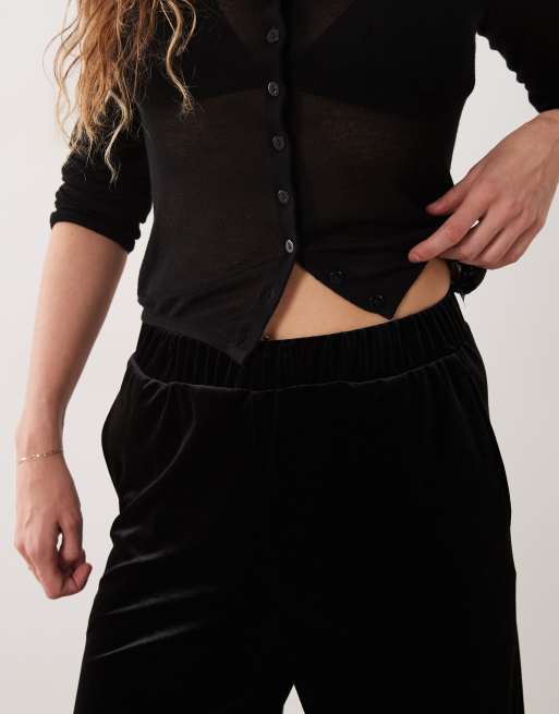 Vila high waist wide leg velvet pants in black, 3 of 5