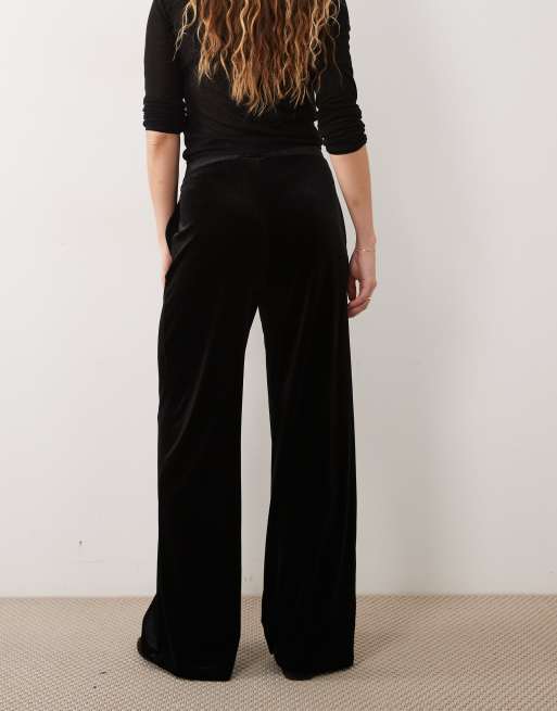 Vila high waist wide leg velvet pants in black, 5 of 5