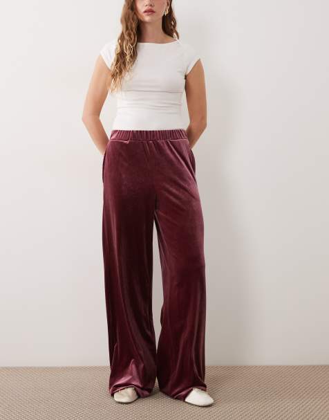 Vila high waist wide leg velvet pants in burgundy - view 1