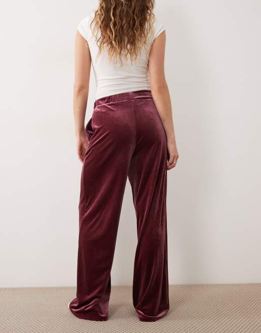 Vila high waist wide leg velvet pants in burgundy, 5 of 5
