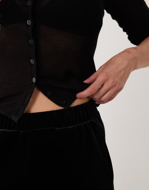 Vila high waist wide leg velvet trousers in black, 4 of 5