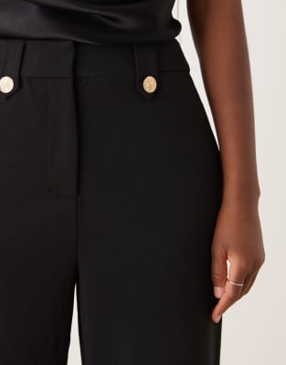 Vila High Waisted Button Detail Pants In Black