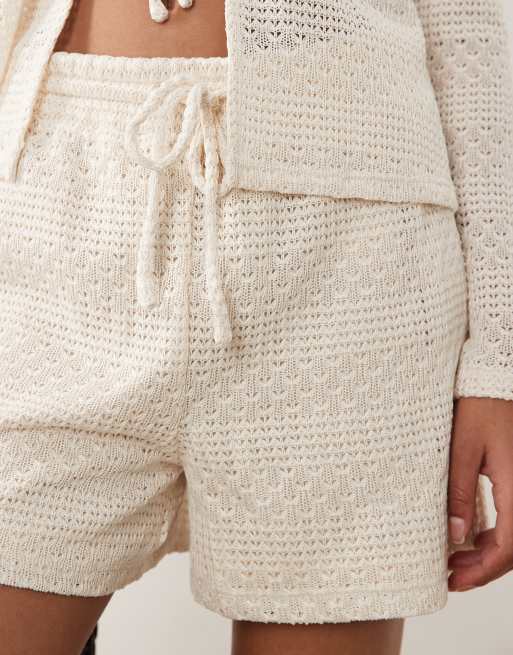 VILA high waisted crochet shorts in birch cream (part of a set), 5 of 5