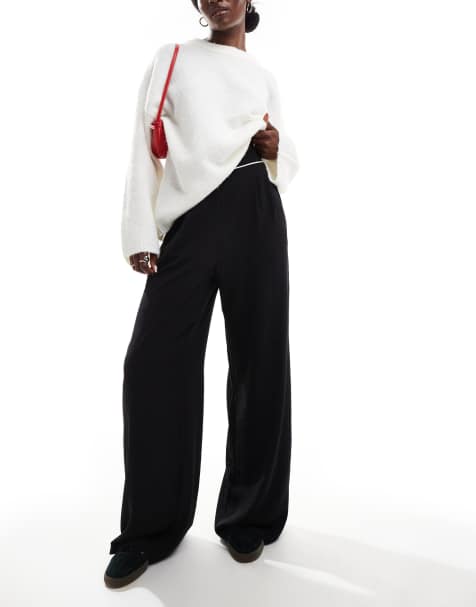 Vila high waisted dad trousers with waistband detail in black - view 1