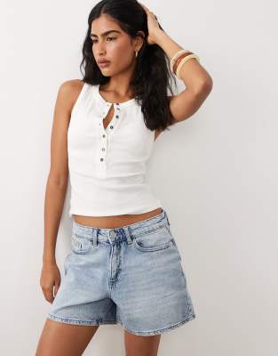 Vila high waisted denim shorts in light blue
