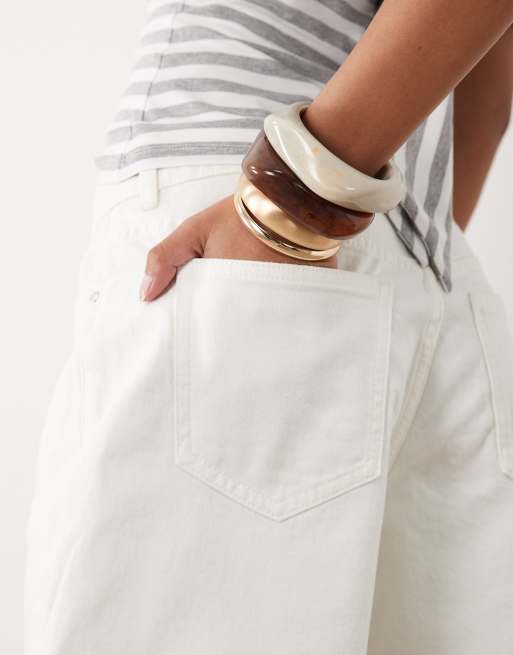 Vila high waisted denim shorts in white, 4 of 5