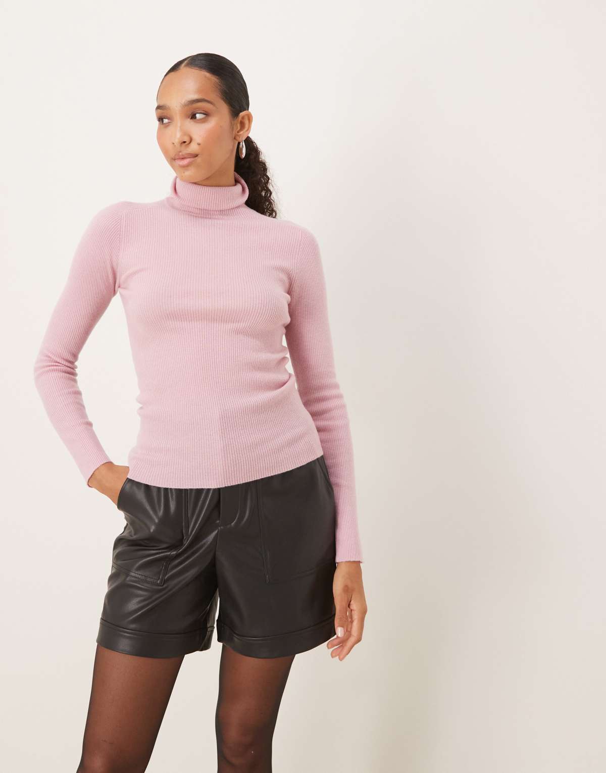 Vila high waisted faux leather shorts in black