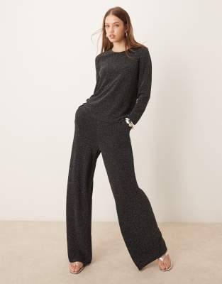 high waisted glitter pants in black - part of a set