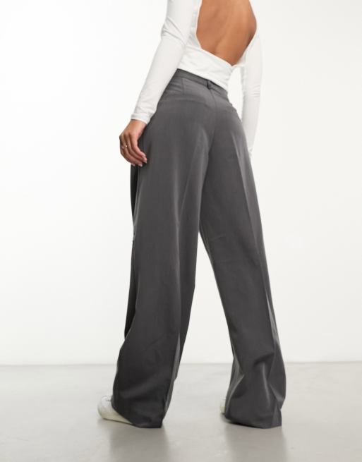 Vila high waisted pleat front pants in grey | ASOS