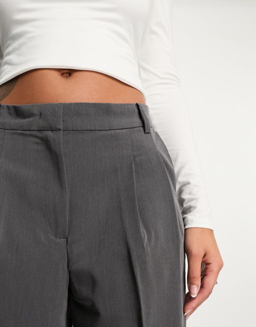 Vila Petite high waisted pleat front trousers in grey