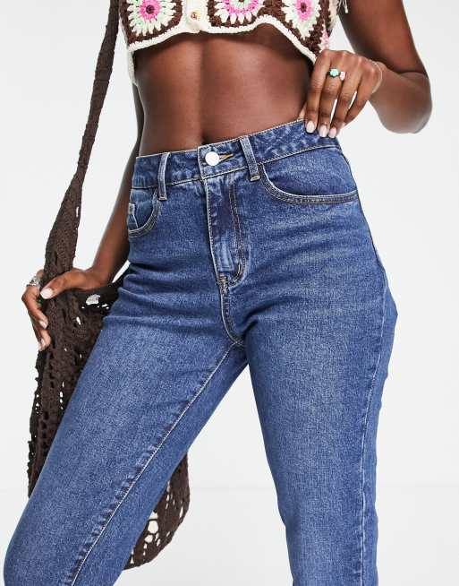 Vila high waisted slim leg cropped jeans in blue, 3 of 4