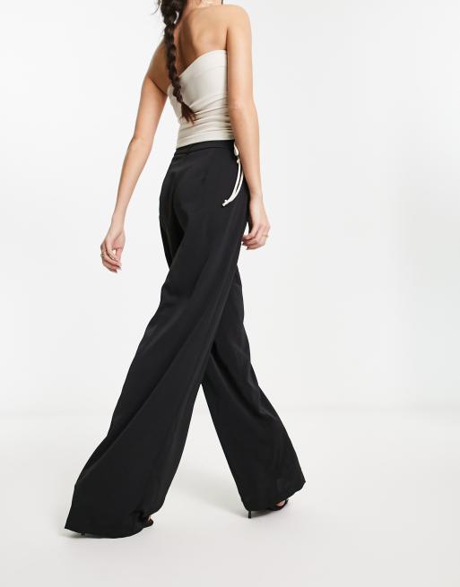 Vila high waisted straight leg pants in black