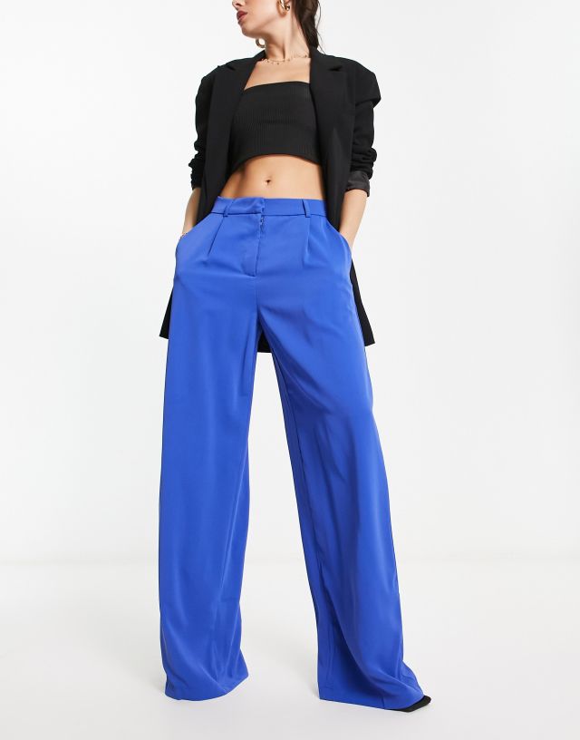 Vila - high waisted straight leg trouser in blue