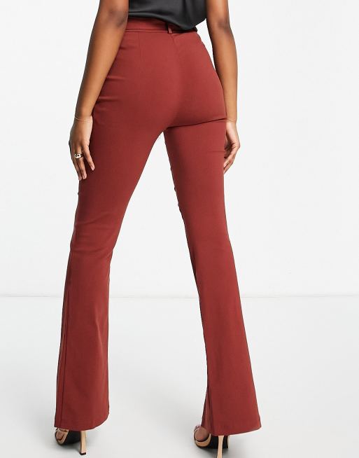 Vila high waisted stretch belted pants with split front in red, 2 of 4