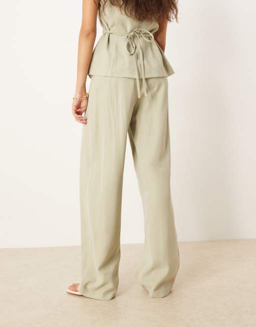 Vila high waisted tailored trouser co-ord in sage green, 2 of 5