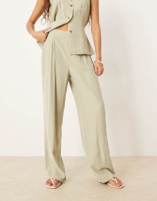 Vila high waisted tailored trouser co-ord in sage green, 5 of 5